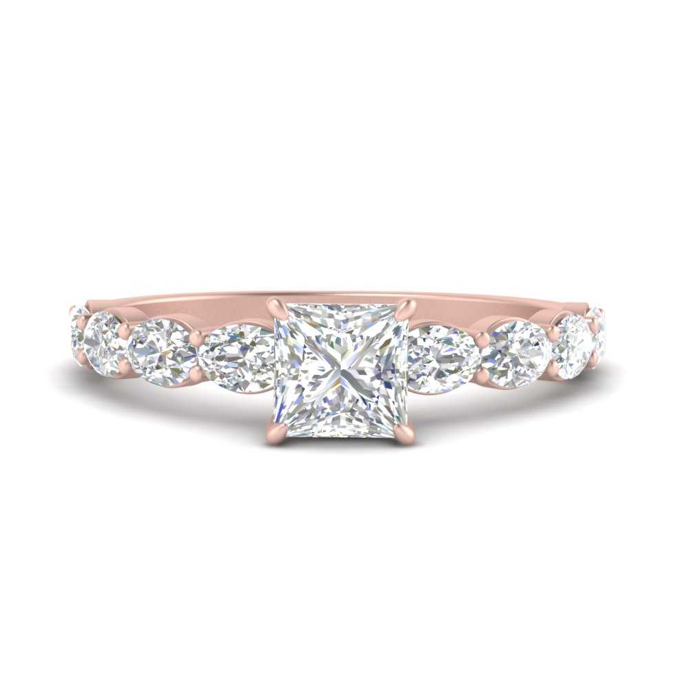 Oval Accented Princess Cut Engagement Ring