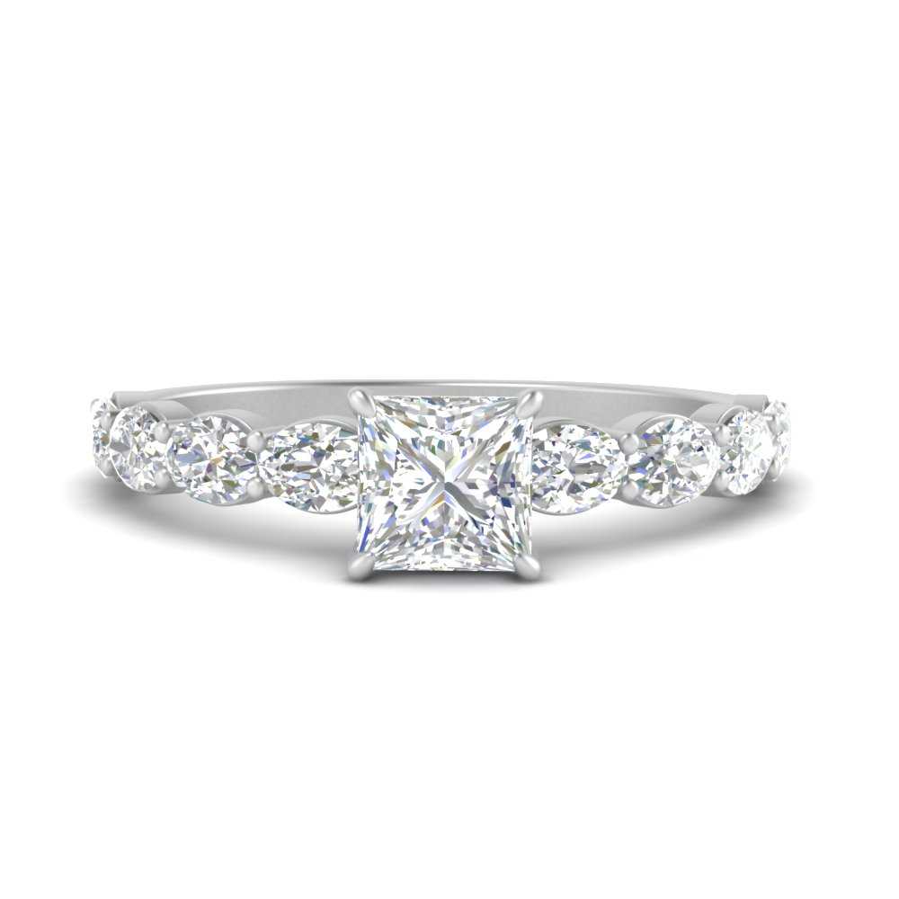 Oval Accented Princess Cut Engagement Ring