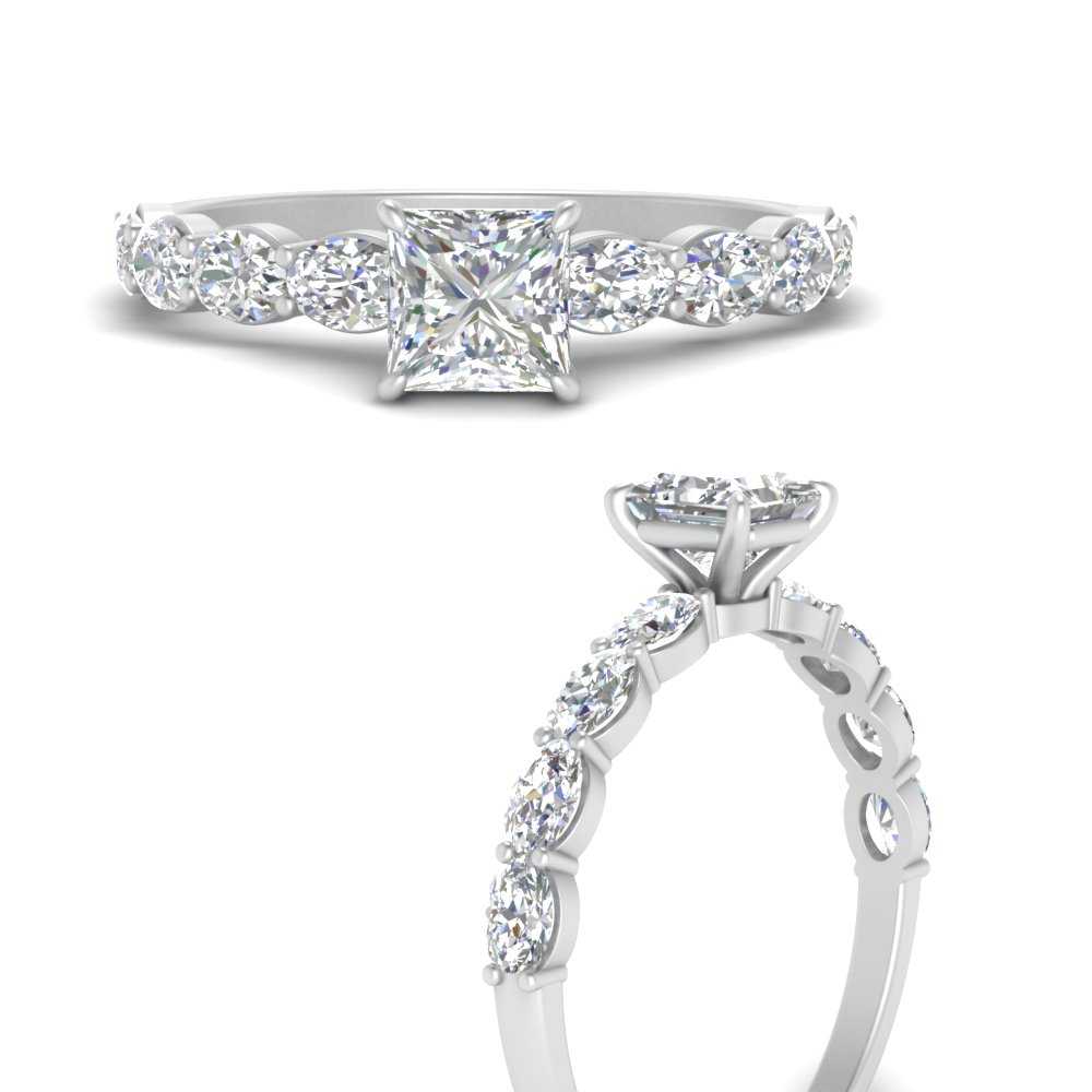 Oval Accented Princess Cut Engagement Ring