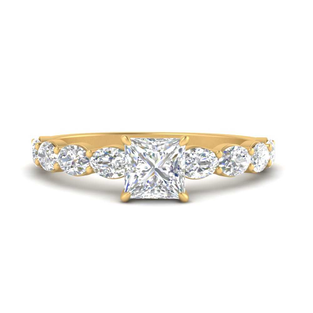 Oval Accented Princess Cut Engagement Ring