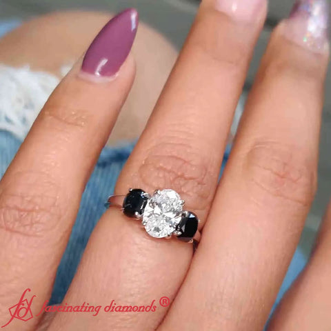 Three Stone Oval Basket Lab Grown Ring