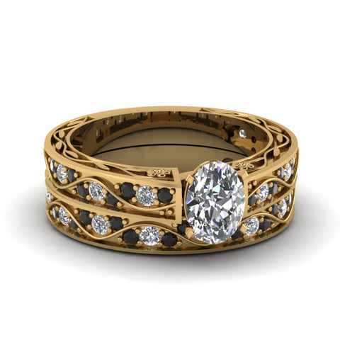 oval-cut-antique-filigree-wedding-ring-set-with-black-diamond-in-yellow-gold-FDENS3543OVGBLACK-NL-YG