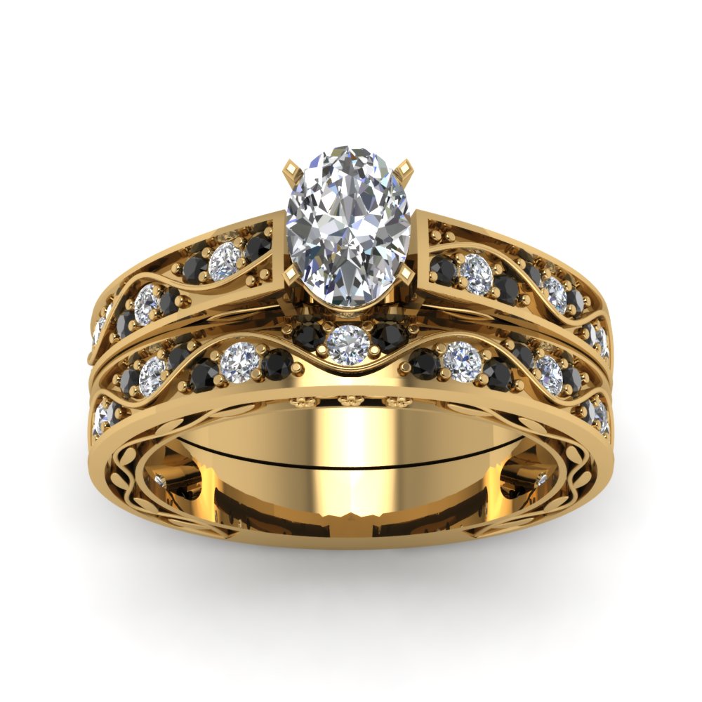 oval-cut-antique-filigree-wedding-ring-set-with-black-diamond-in-yellow-gold-FDENS3543OVGBLACKANGLE5-NL-YG
