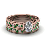 Load image into Gallery viewer, oval-cut-antique-filigree-wedding-ring-set-with-emerald-in-rose-gold-FDENS3543OVGEMGR-NL-RG
