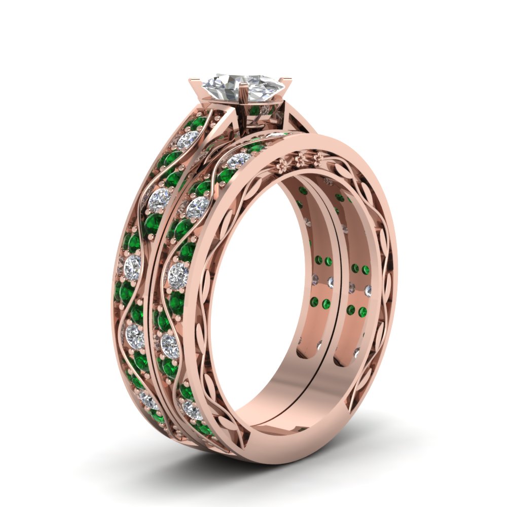 oval-cut-antique-filigree-wedding-ring-set-with-emerald-in-rose-gold-FDENS3543OVGEMGRANGLE2-NL-RG