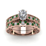 Load image into Gallery viewer, oval-cut-antique-filigree-wedding-ring-set-with-emerald-in-rose-gold-FDENS3543OVGEMGRANGLE5-NL-RG
