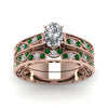Load image into Gallery viewer, oval-cut-antique-filigree-wedding-ring-set-with-emerald-in-rose-gold-FDENS3543OVGEMGRANGLE5-NL-RG
