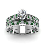 Load image into Gallery viewer, oval-cut-antique-filigree-wedding-ring-set-with-emerald-in-white-gold-FDENS3543OVGEMGRANGLE5-NL-WG
