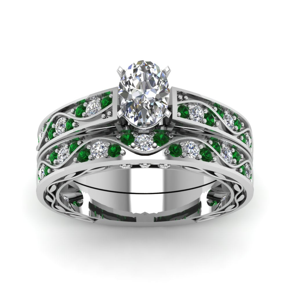 oval-cut-antique-filigree-wedding-ring-set-with-emerald-in-white-gold-FDENS3543OVGEMGRANGLE5-NL-WG