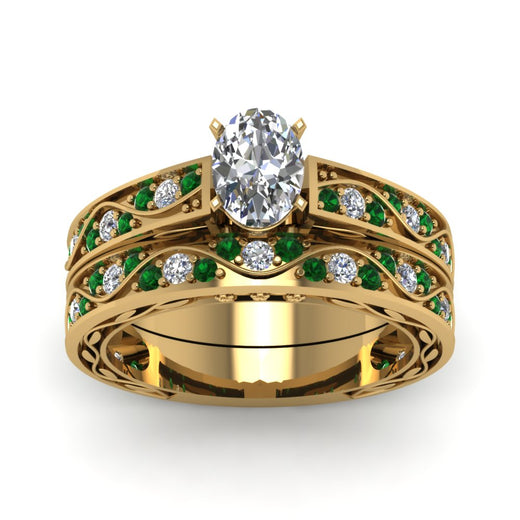 oval-cut-antique-filigree-wedding-ring-set-with-emerald-in-yellow-gold-FDENS3543OVGEMGRANGLE5-NL-YG