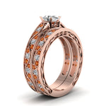 Load image into Gallery viewer, oval-cut-antique-filigree-wedding-ring-set-with-orange-sapphire-in-rose-gold-FDENS3543OVGSAORANGLE2-NL-RG
