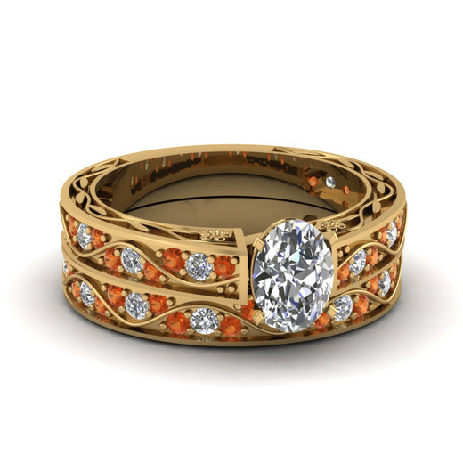 oval-cut-antique-filigree-wedding-ring-set-with-orange-sapphire-in-yellow-gold-FDENS3543OVGSAOR-NL-YG