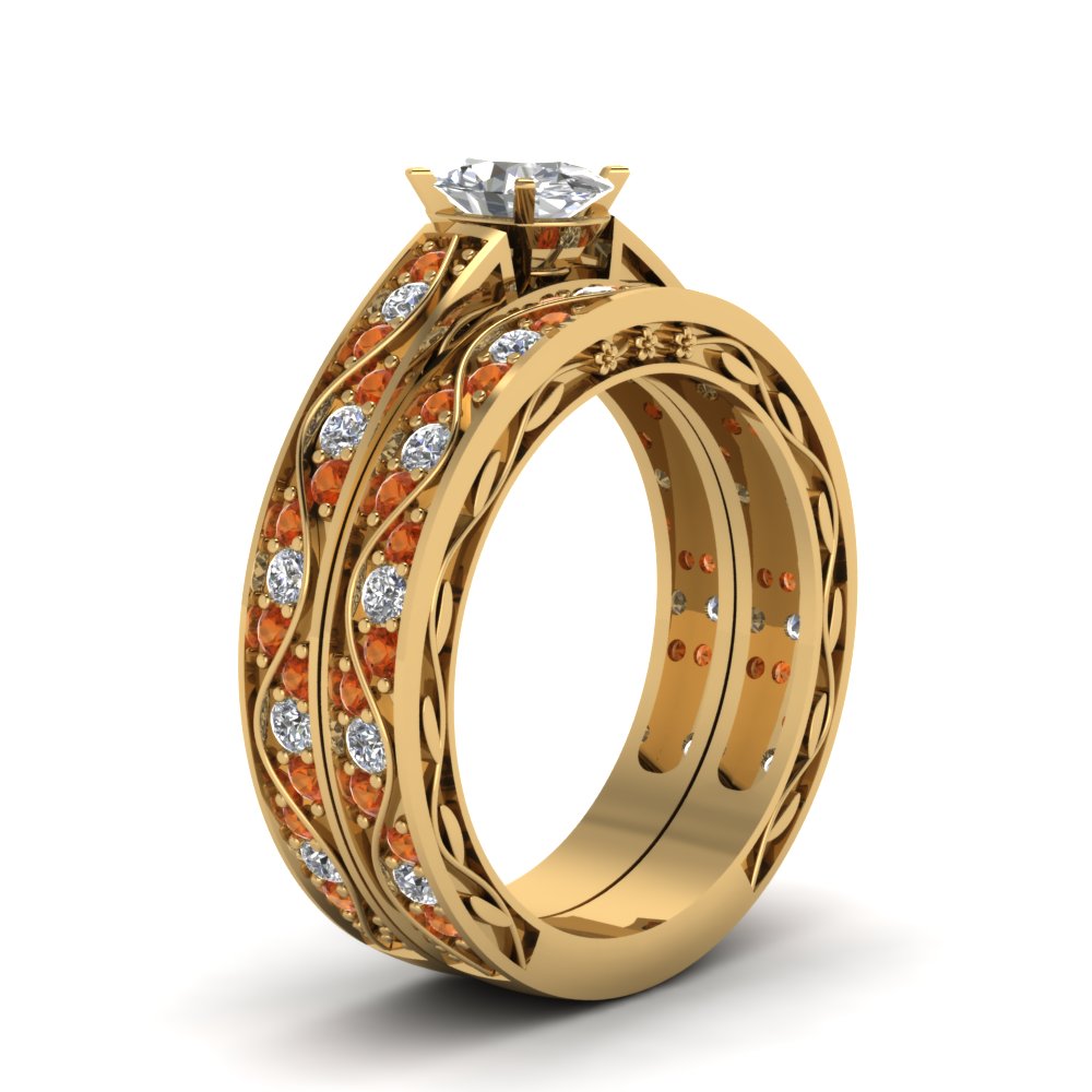 oval-cut-antique-filigree-wedding-ring-set-with-orange-sapphire-in-yellow-gold-FDENS3543OVGSAORANGLE2-NL-YG