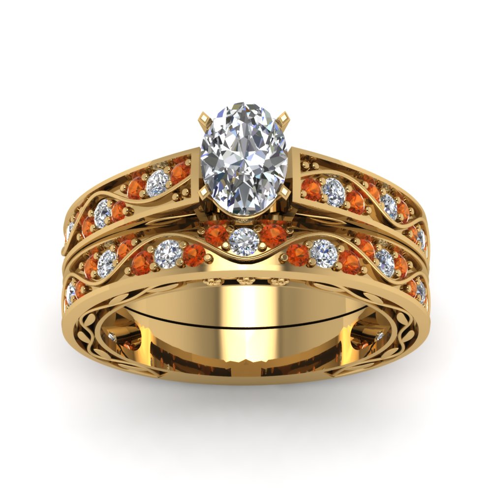 oval-cut-antique-filigree-wedding-ring-set-with-orange-sapphire-in-yellow-gold-FDENS3543OVGSAORANGLE5-NL-YG
