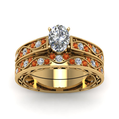 oval-cut-antique-filigree-wedding-ring-set-with-orange-sapphire-in-yellow-gold-FDENS3543OVGSAORANGLE5-NL-YG