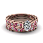 Load image into Gallery viewer, oval-cut-antique-filigree-wedding-ring-set-with-pink-sapphire-in-rose-gold-FDENS3543OVGSADRPI-NL-RG
