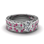 Load image into Gallery viewer, oval-cut-antique-filigree-wedding-ring-set-with-pink-sapphire-in-white-gold-FDENS3543OVGSADRPI-NL-WG
