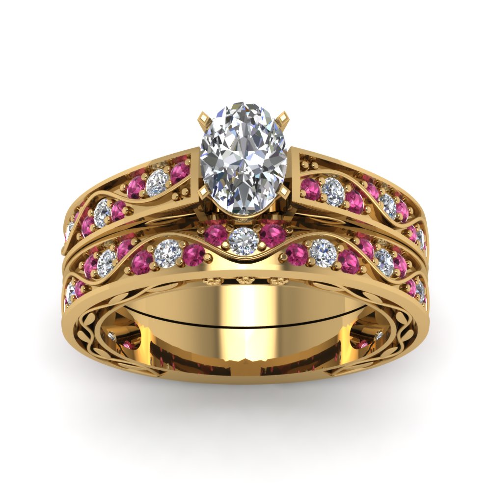 oval-cut-antique-filigree-wedding-ring-set-with-pink-sapphire-in-yellow-gold-FDENS3543OVGSADRPIANGLE5-NL-YG