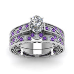 Load image into Gallery viewer, oval-cut-antique-filigree-wedding-ring-set-with-purple-amethyst-in-white-gold-FDENS3543OVGVITOANGLE5-NL-WG
