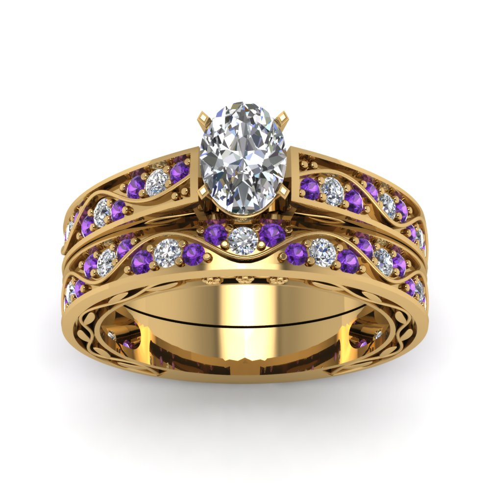 oval-cut-antique-filigree-wedding-ring-set-with-purple-amethyst-in-yellow-gold-FDENS3543OVGVITOANGLE5-NL-YG