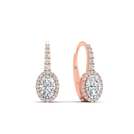 Oval Cut Diamond Halo Leverback Earrings