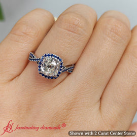 2 Ct Old Mine Halo Oval Cut Natural Diamond Split Shank Ring