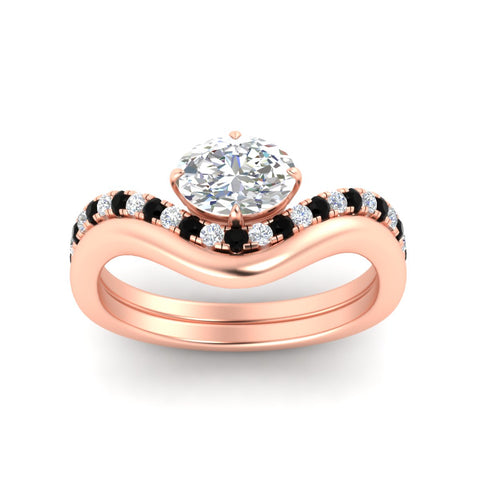 Oval Shape East West Engagement Ring with Curved Plain Band