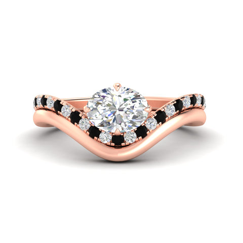 Oval Shape East West Engagement Ring with Curved Plain Band