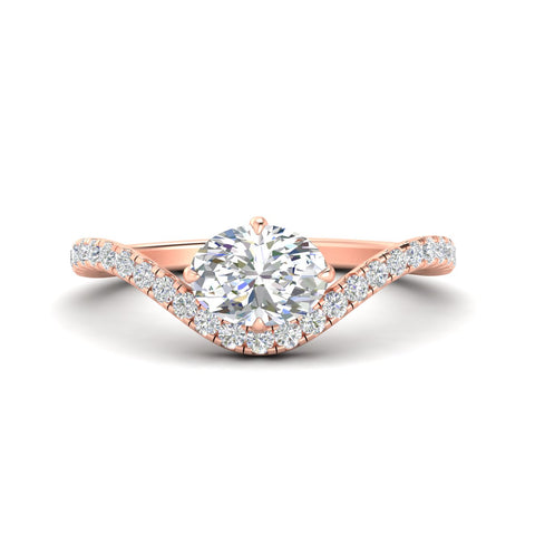 Oval Shaped East West Pave Diamond Engagement Ring