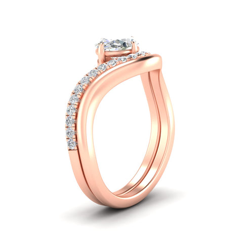 Oval Shape East West Engagement Ring with Curved Plain Band