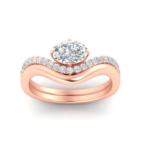 Oval Shape East West Engagement Ring with Curved Plain Band