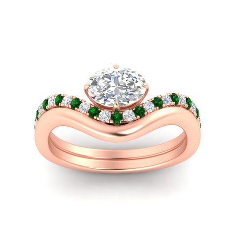 Oval Shape East West Engagement Ring with Curved Plain Band