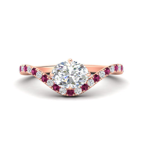 Oval Shaped East West Pave Diamond Engagement Ring