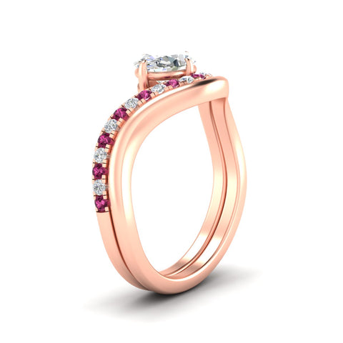 Oval Shape East West Engagement Ring with Curved Plain Band