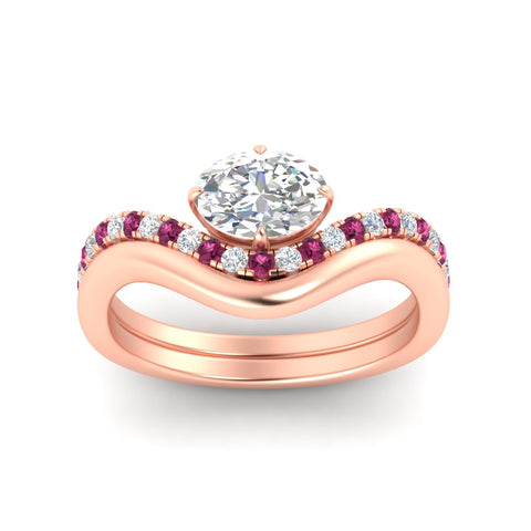 Oval Shape East West Engagement Ring with Curved Plain Band