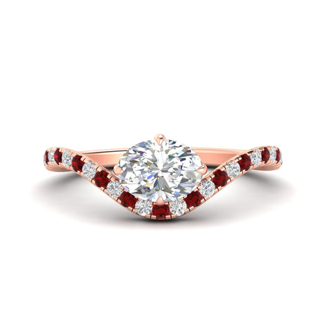 Oval Shaped East West Pave Diamond Engagement Ring