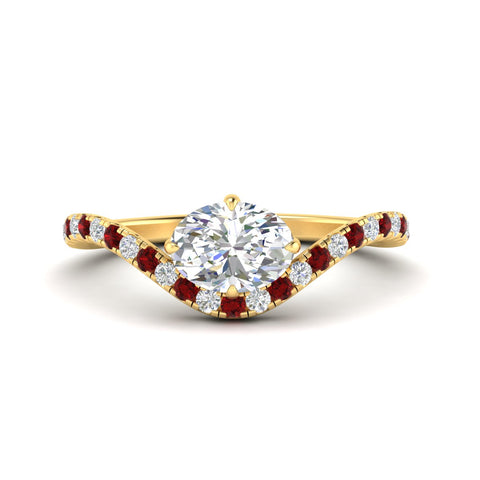 Oval Shaped East West Pave Diamond Engagement Ring