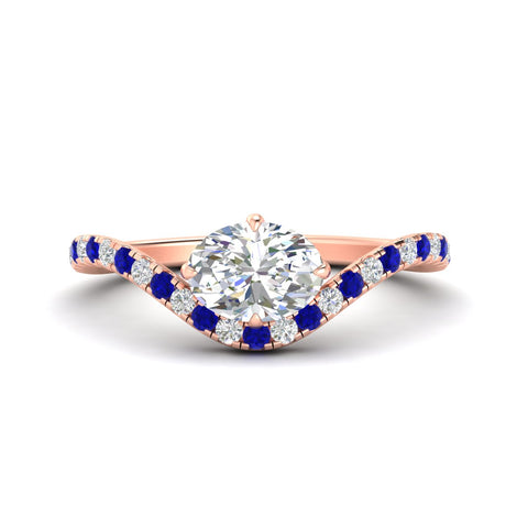 Oval Shaped East West Pave Diamond Engagement Ring