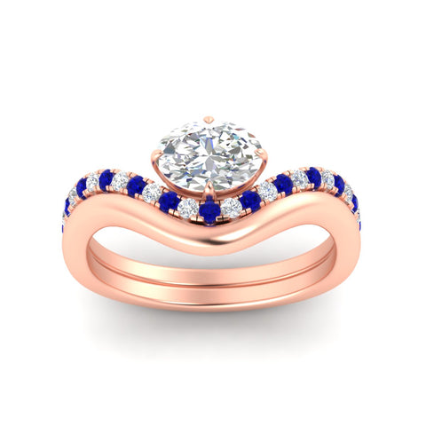 Oval Shape East West Engagement Ring with Curved Plain Band
