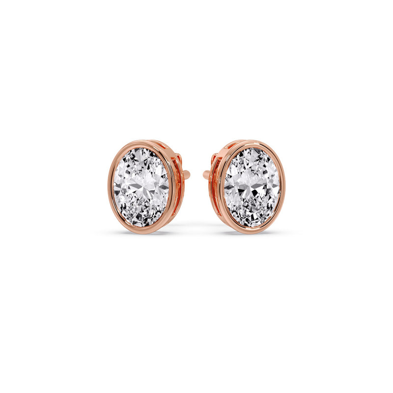 Bezel Stud Earring Oval Diamond
