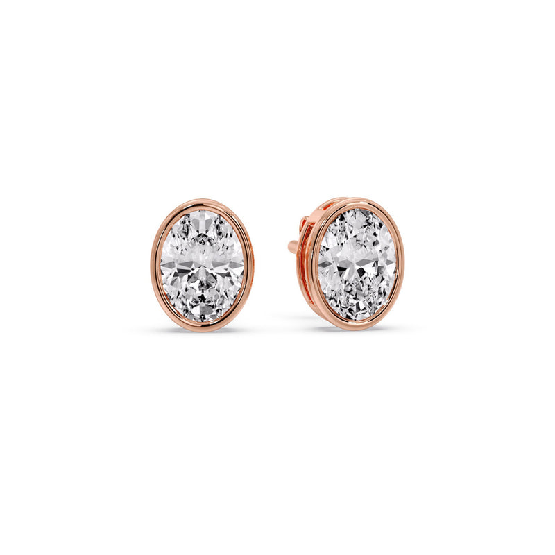 Bezel Stud Earring Oval Diamond