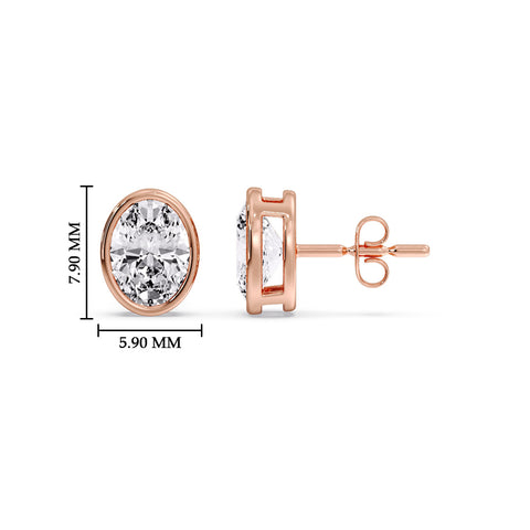Bezel Stud Earring Oval Diamond