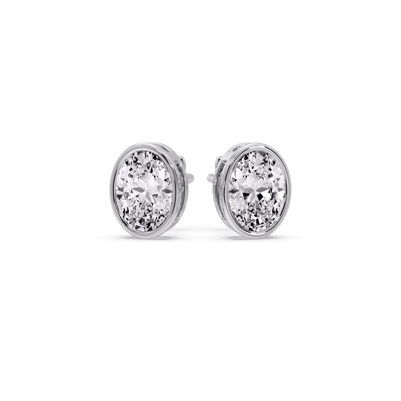 Bezel Stud Earring Oval Diamond