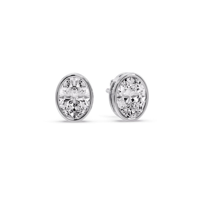 Bezel Stud Earring Oval Diamond