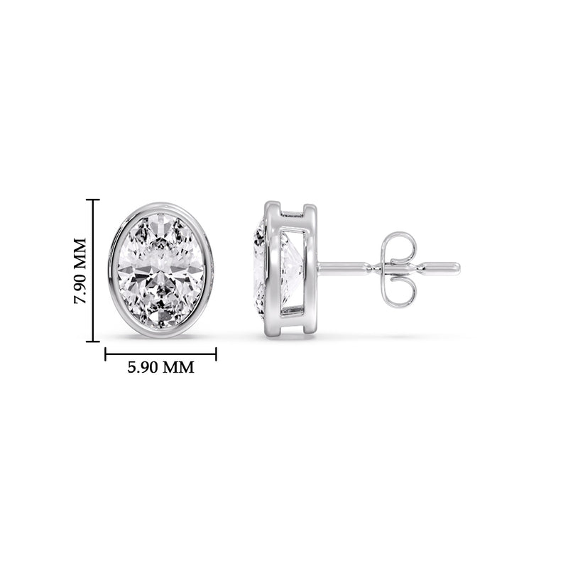 Bezel Stud Earring Oval Diamond