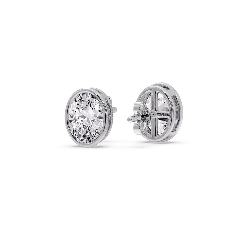 Bezel Stud Earring Oval Diamond