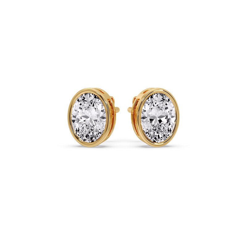 Bezel Stud Earring Oval Diamond