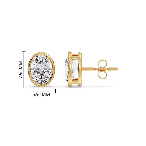 Bezel Stud Earring Oval Diamond