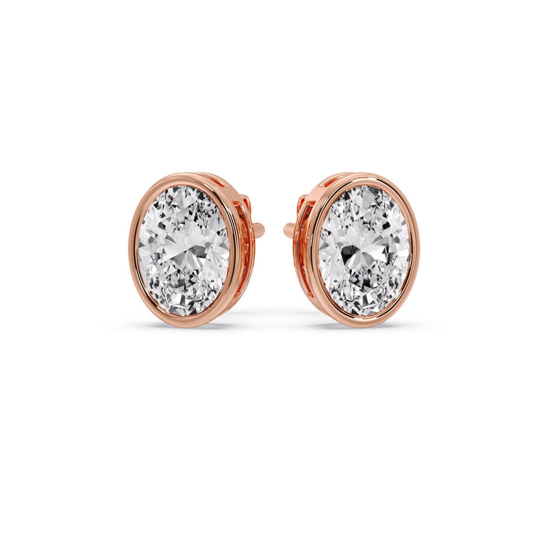Bezel Stud Earring Oval Diamond