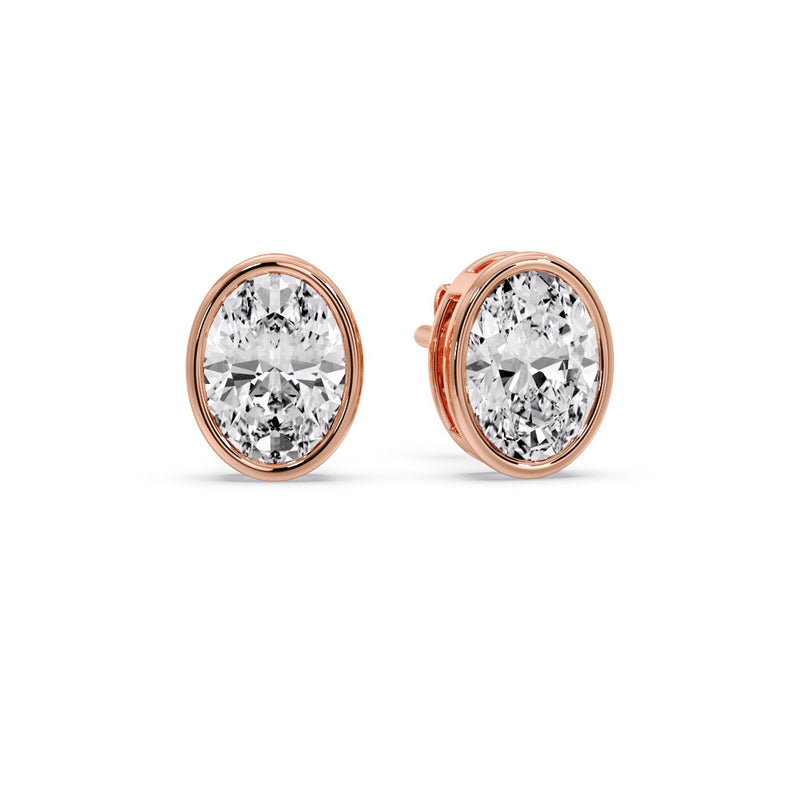 Bezel Stud Earring Oval Diamond